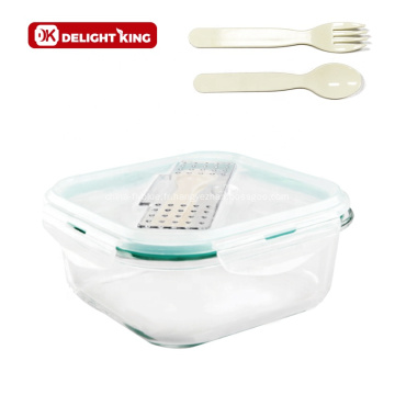 Conteneur à bento en verre à emporter abordable avec vaisselle